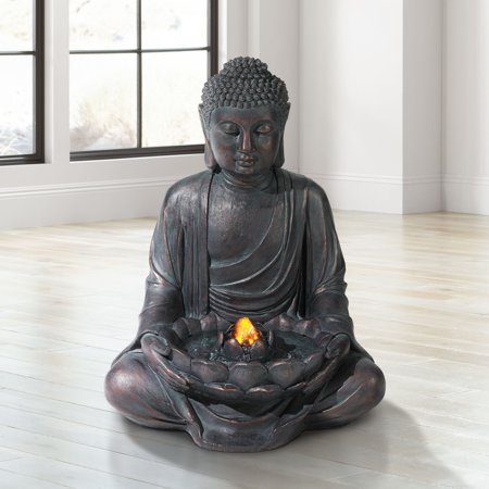 Bronze Outdoor Fountain - John Timberland Zen Buddha Outdoor Water Fountain LED Light Meditating for Yard Garden