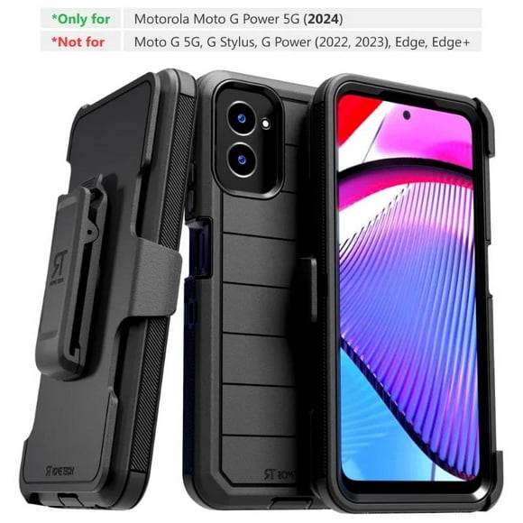Funda a Prueba de Golpes para Motorola Moto G Power 5G (2024), con Funda, Soporte y Protección de Doble Capa (Negra)