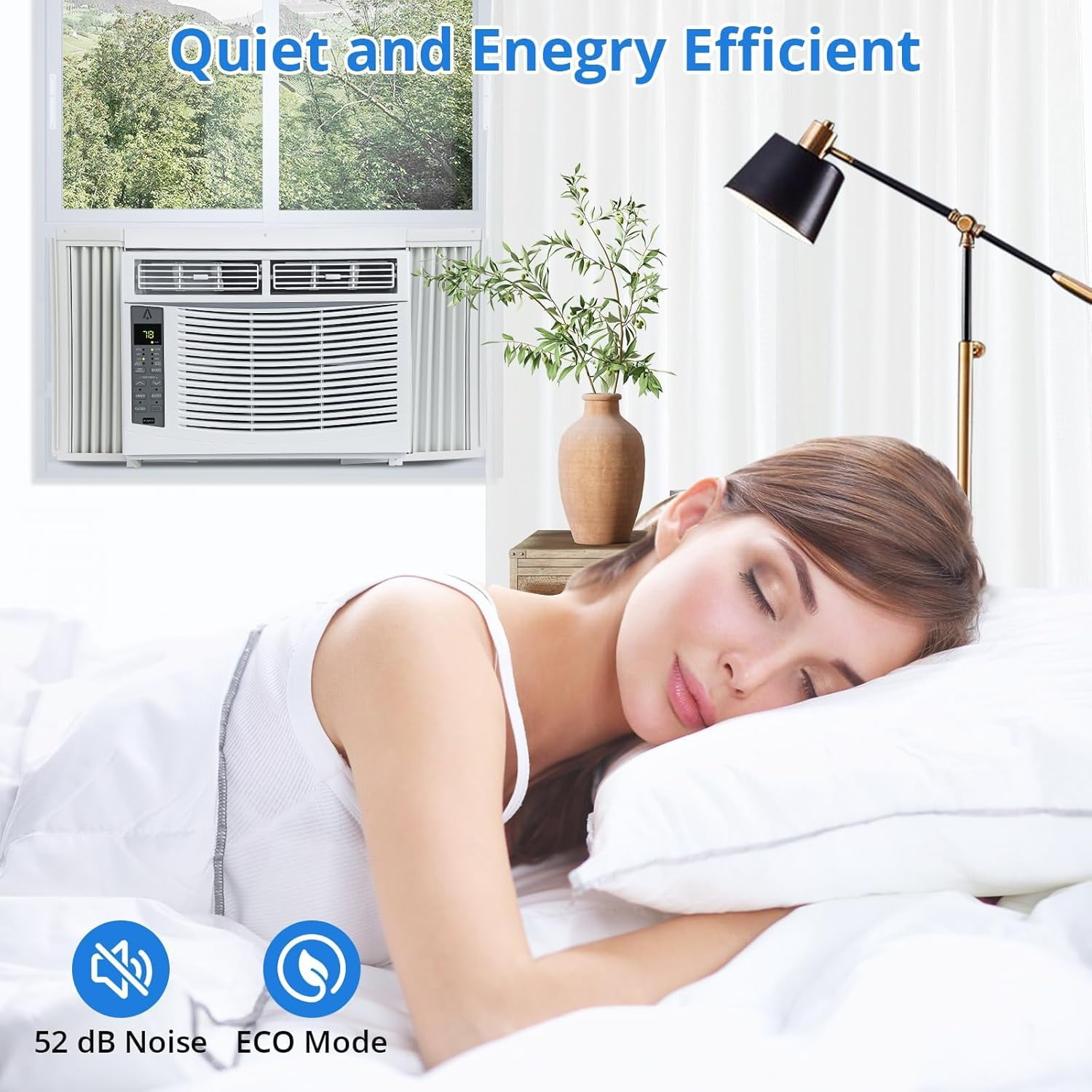 6000 BTU Window Air Conditioner, Quiet Cooling for Rooms Up to 350 Sq. Ft., 3 Fan Speeds, Sleep Mode, 24H Timer, Auto Restart, Energy-Saving Window AC Unit with Remote Control, Easy Installation