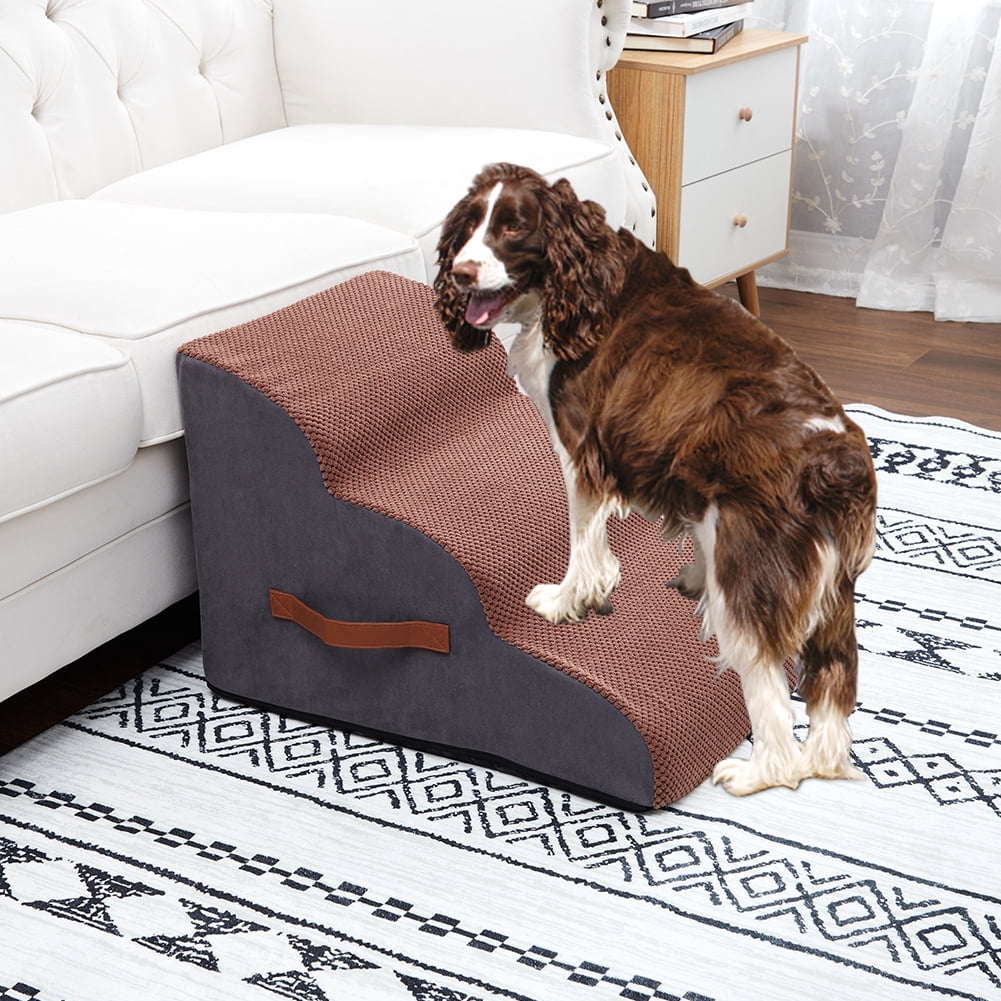 DSSTYLES 3 Tiers Dog Stairs, High Density Foam Dog Steps for Bed and Sofa, NonSlip Pet Ladder