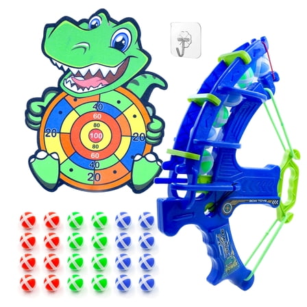 Dart Board for Kids, 36 x 28cm Dinosaur Toys with 24 Sticky Balls Bow and Arrow Launcher, Indoor/Outdoor Fun Party Play Shooting Game Pop Dart Board Toys Set Gift for 5 6 7 8 9 10 11 12-Year-Old Kids