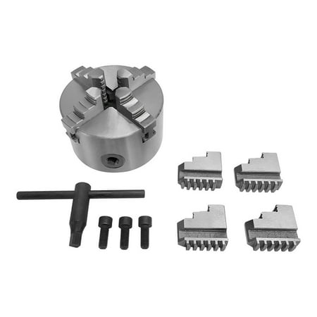 4'' Lathe Chuck 4 Jaw Self Centering Scroll Lathe Chuck Solid Jaws Lathing Plain Back 8 Jaws Included