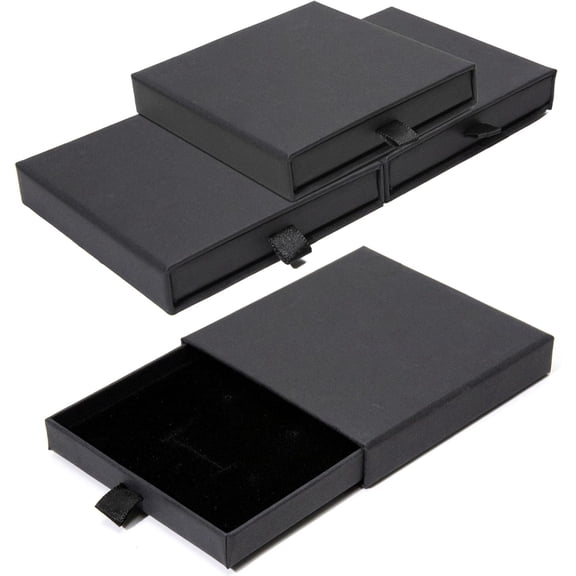 5Pcs Jewelry Gift Box, 3.5×3.5x0.7Inch Cardboard Jewelry Boxes, Fancy Necklace Bracelet Earring Drawer Organizer Box, Kraft Empty Jewellery Boxes for Necklace Ring Earring Display Box(Black)
