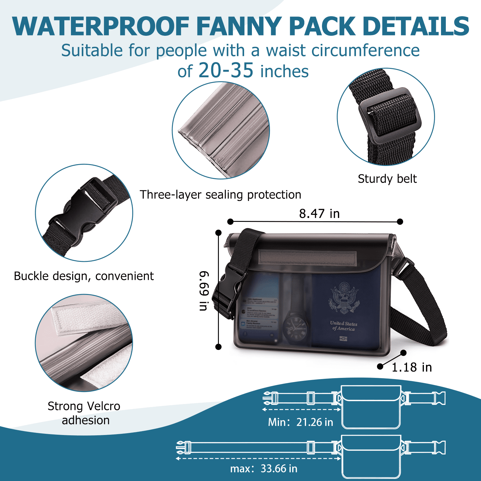 GPED Dry Bags Waterproof, 20L Roll Top Dry Bag for Kayak, Double Straps Dry Storage Bag Backpack Sack with Waterproof Fanny Pack for Swimming Boating Kayaking Board Beach Accessories