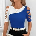 thumbnail image 6 of Olyvenn Women's Colorblock Criss Cross Cut Out Short Sleeve Round Neck Tee Shirts Hollow Out Streetwear Patchwork Shirts Blue XL, 6 of 8
