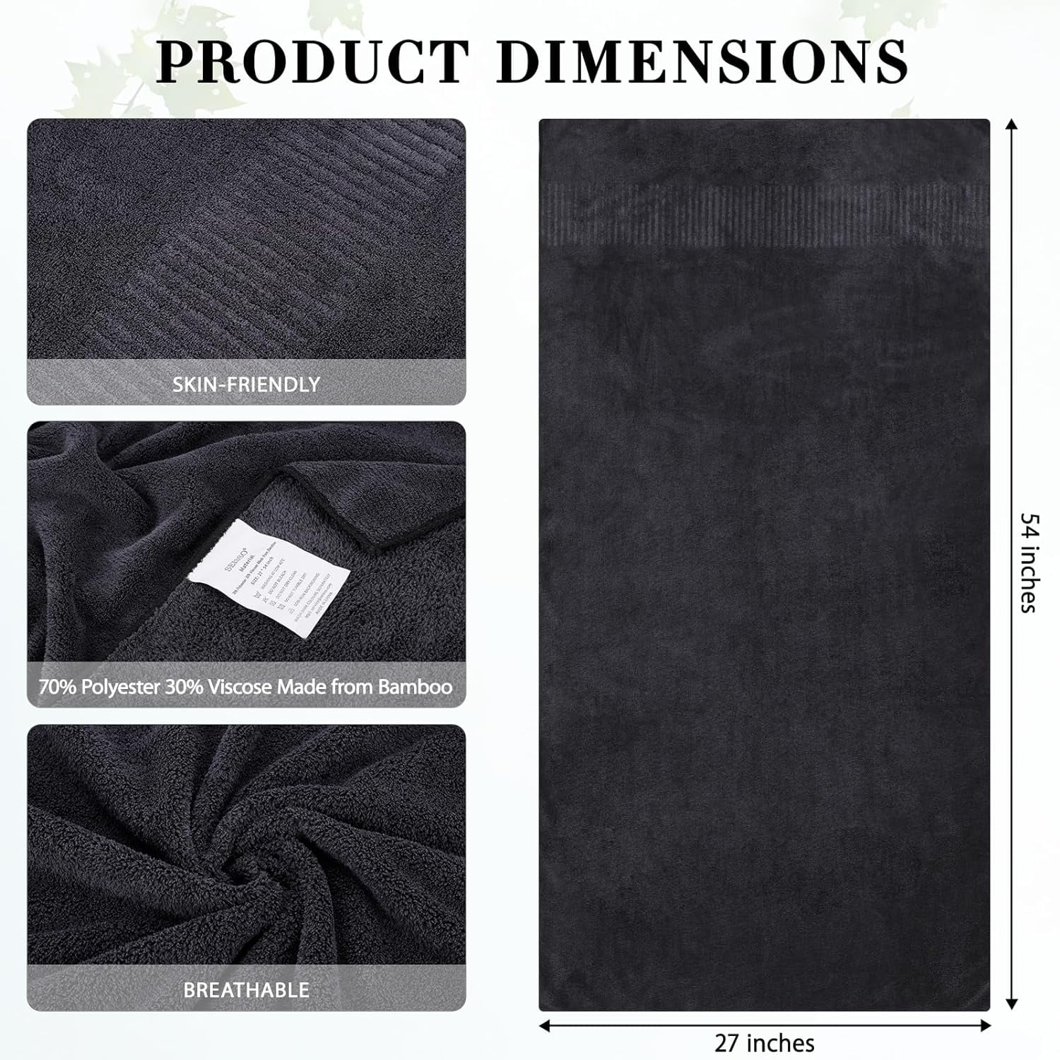 SEISSO Bath Towel Sets, Dark Gray