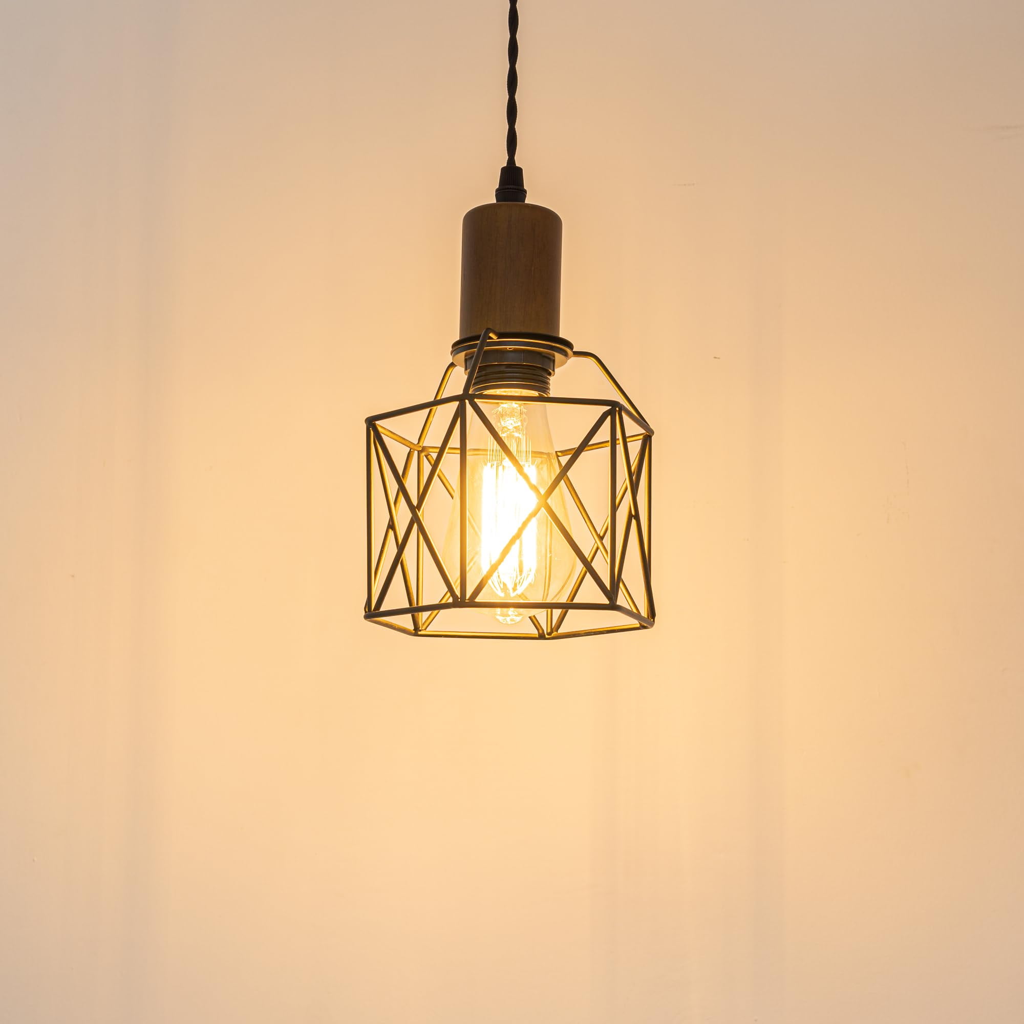 KAYYELAMP Retro Design Track Lighting Fixture Walnut E26 Base Black Metal Hollow Cage Shade 3.2Ft Adjusted Cord H-Type Track Lamp for Kitchen Bar Counter(No Bulb, Track)