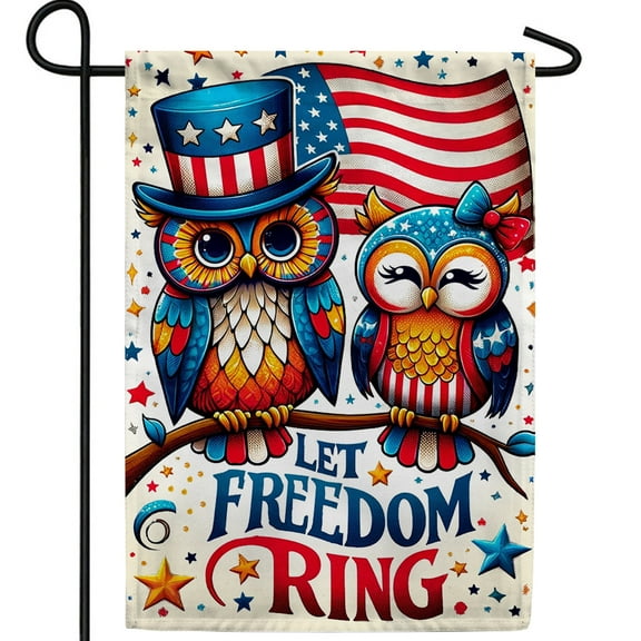 America Forever 4th of July Owl Patriotic Garden Flag, 12.5x18 inch Double Sided, USA Stars and Stripes Owls, Let Freedom Ring, Fourth of July Independence Day Yard and Outdoor Small Home Decor