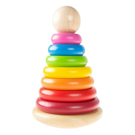 Rainbow Stacking Rings - Classic Wooden Montessori Manipulation Toy for Babies and Toddlers to Learn Colors, Numbers and Patterns by Hey!
