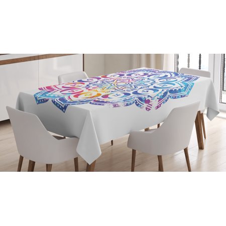 

Chakra Tablecloth Kaleidoscopic Oriental Mandala Design Double Exposure Effect of Soft Colors Rectangular Table Cover for Dining Room Kitchen 52 X 70 Inches Azure Blue and Pink by Ambesonne