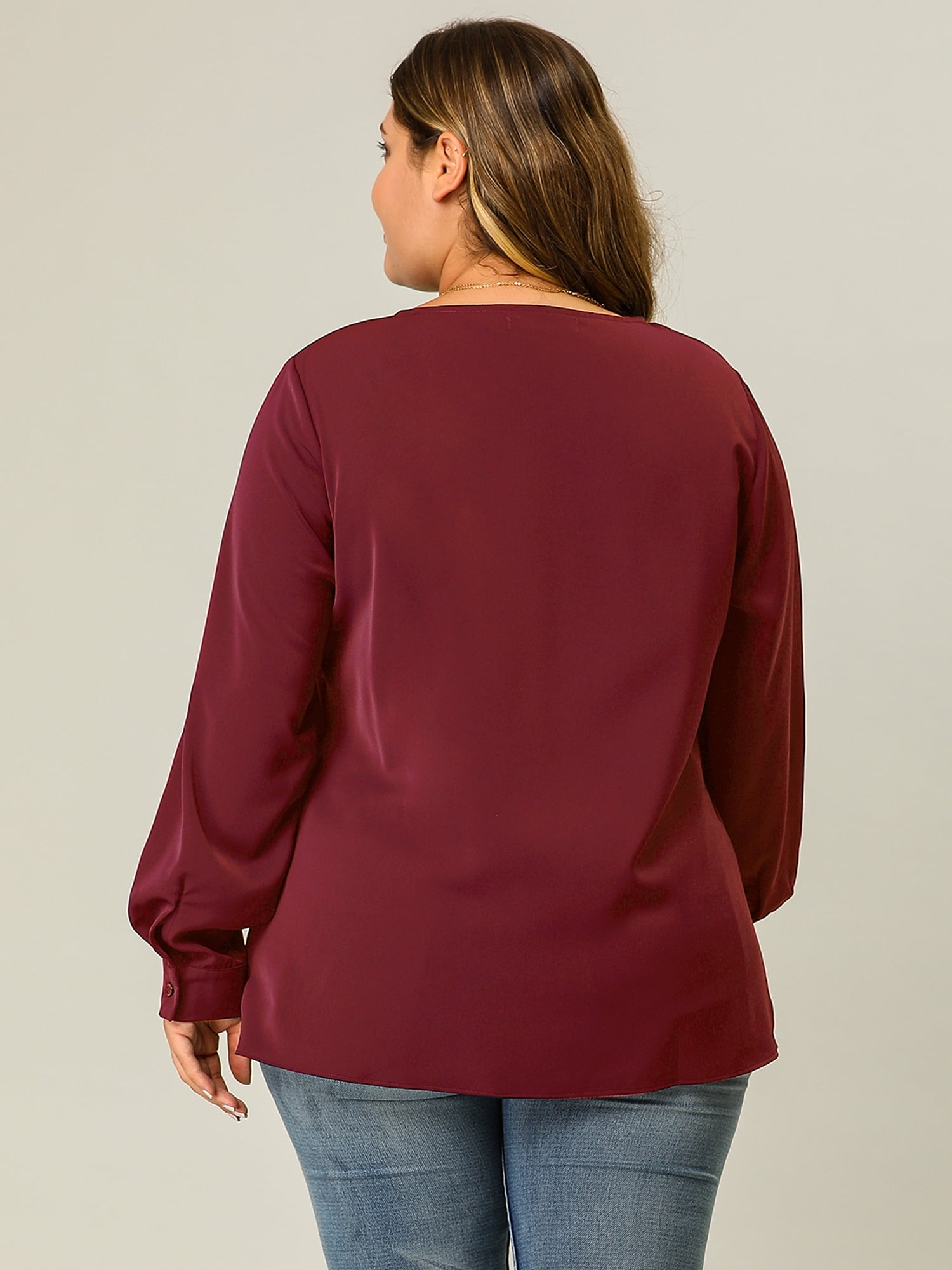 DARING DIVA Women's Plus Size V Neck Loose Long Sleeve Twist Knot Top 4X Burgundy