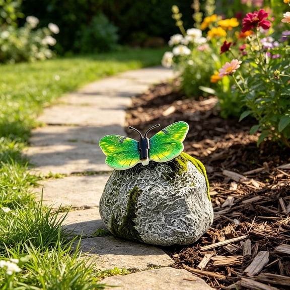 Cheapark Solar Butterfly Light Stone Glow Lamp for Outdoor Garden Yard Pathway Flowing Light Landscape Decoration Gift