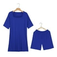 thumbnail image 5 of BLOCLOALO 2 Piece Lounge Set Short Sleeve Shirts Women's Casual Oversized Set with Square Collar Top Tight Shorts Set Blouse Tunic Tops Short Matching Sets Women Clothing Travel Outfits Blue L, 5 of 9