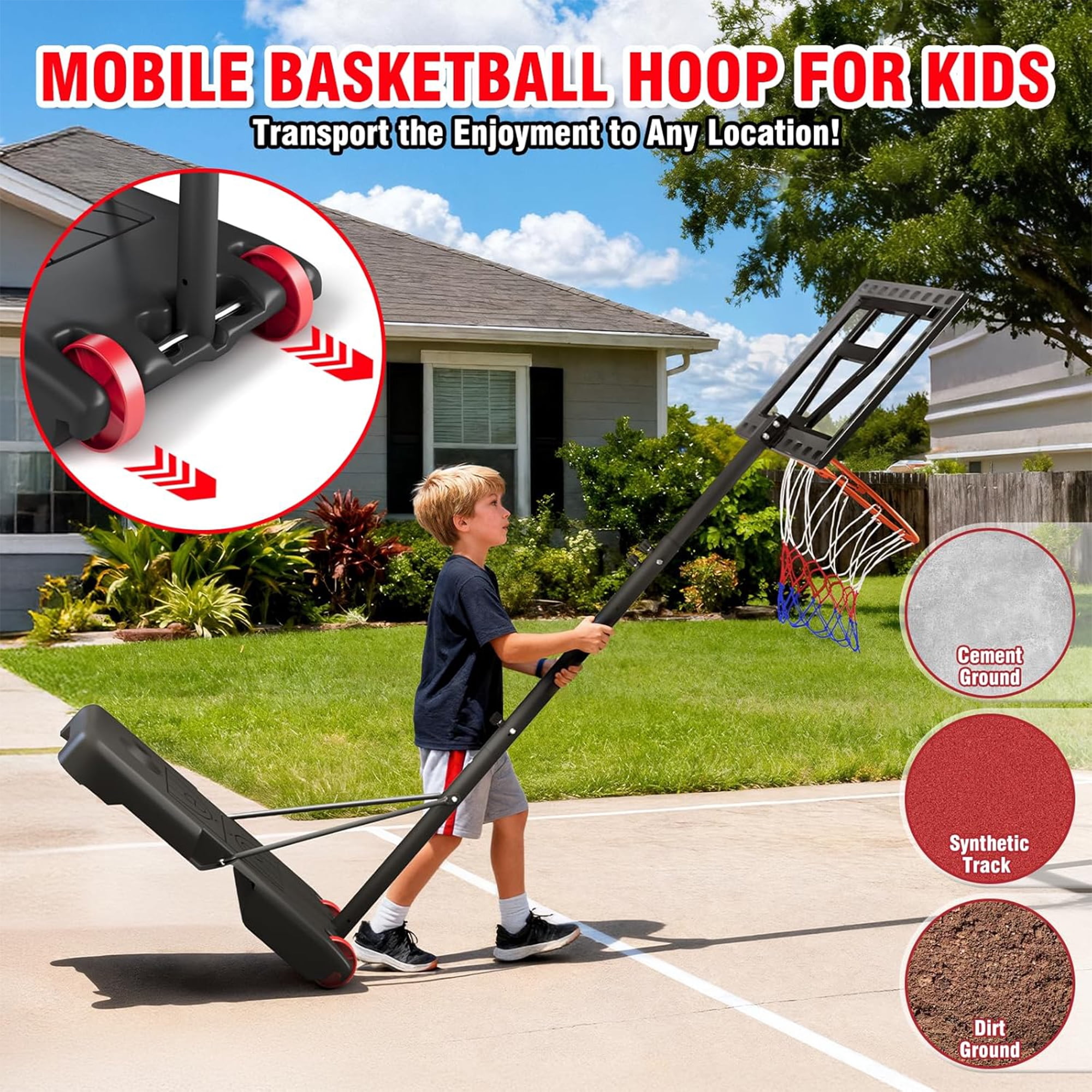 Toremore 29In. Portable Basketball Hoop, Outdoor 3-7 FT Height Adjustable Basketball Goal System with Shatterproof Backboard for Kids Youth Teens in Backyard/Driveway/Indoor