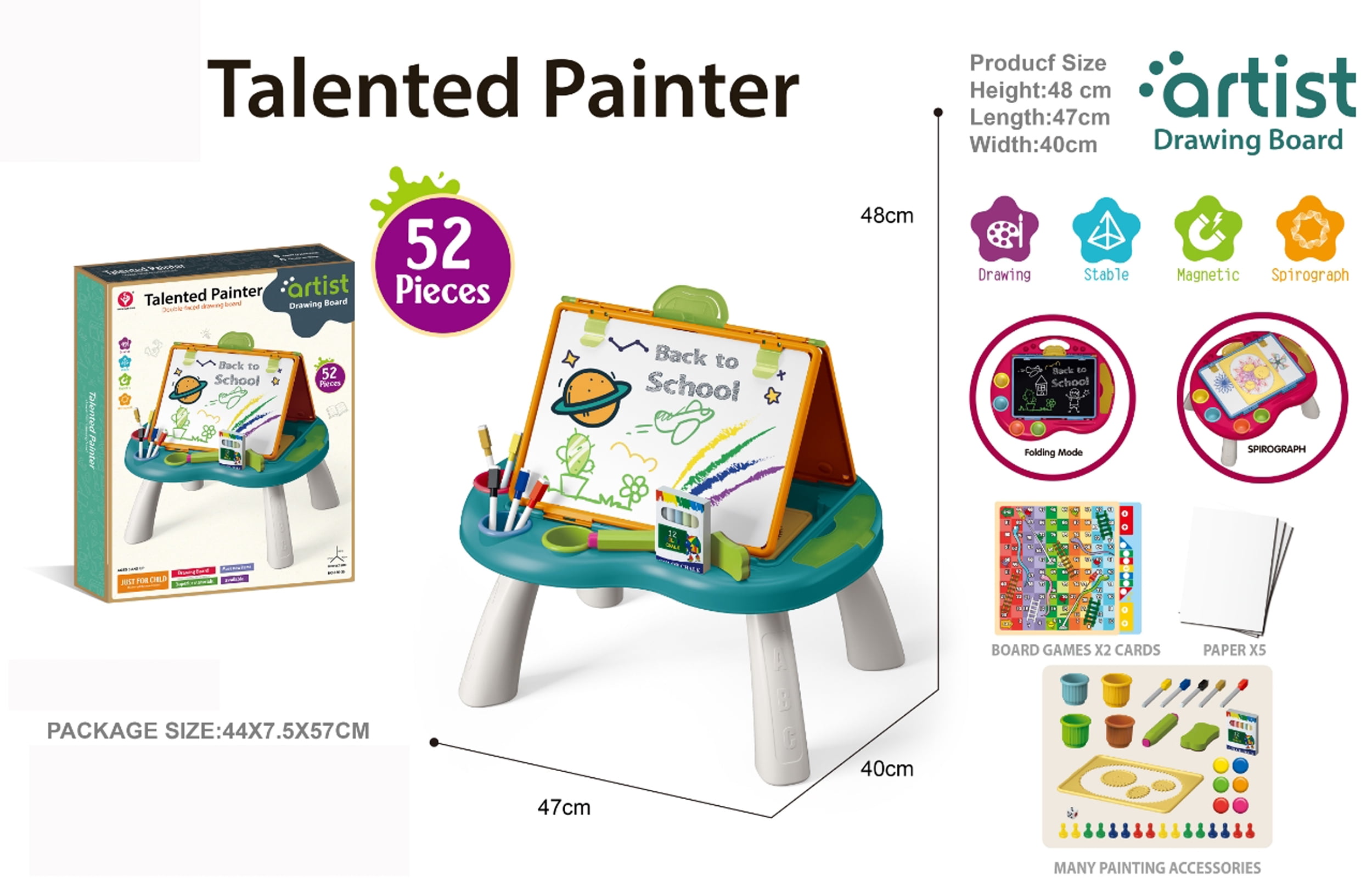 Easel for Kids, Adjustable Standing Sitting Table Top Easel, Double Magnetic Drawing Board with Painting Accessories, Birthday Christmas Gift for Boys Girls