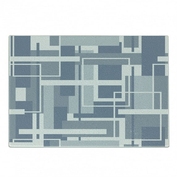 Geometric Cutting Board, Minimalist Futuristic Digital Bars Stripes Hightech Style Illustration, Decorative Tempered Glass Cutting and Serving Board, Small Size, Cadet Blue Grey White, by Ambesonne