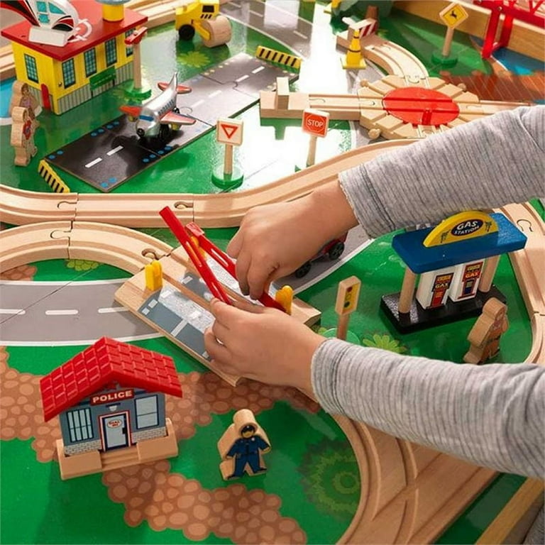KidKraft Adventure Town Railway Wooden Train Set Table 120 Pieces