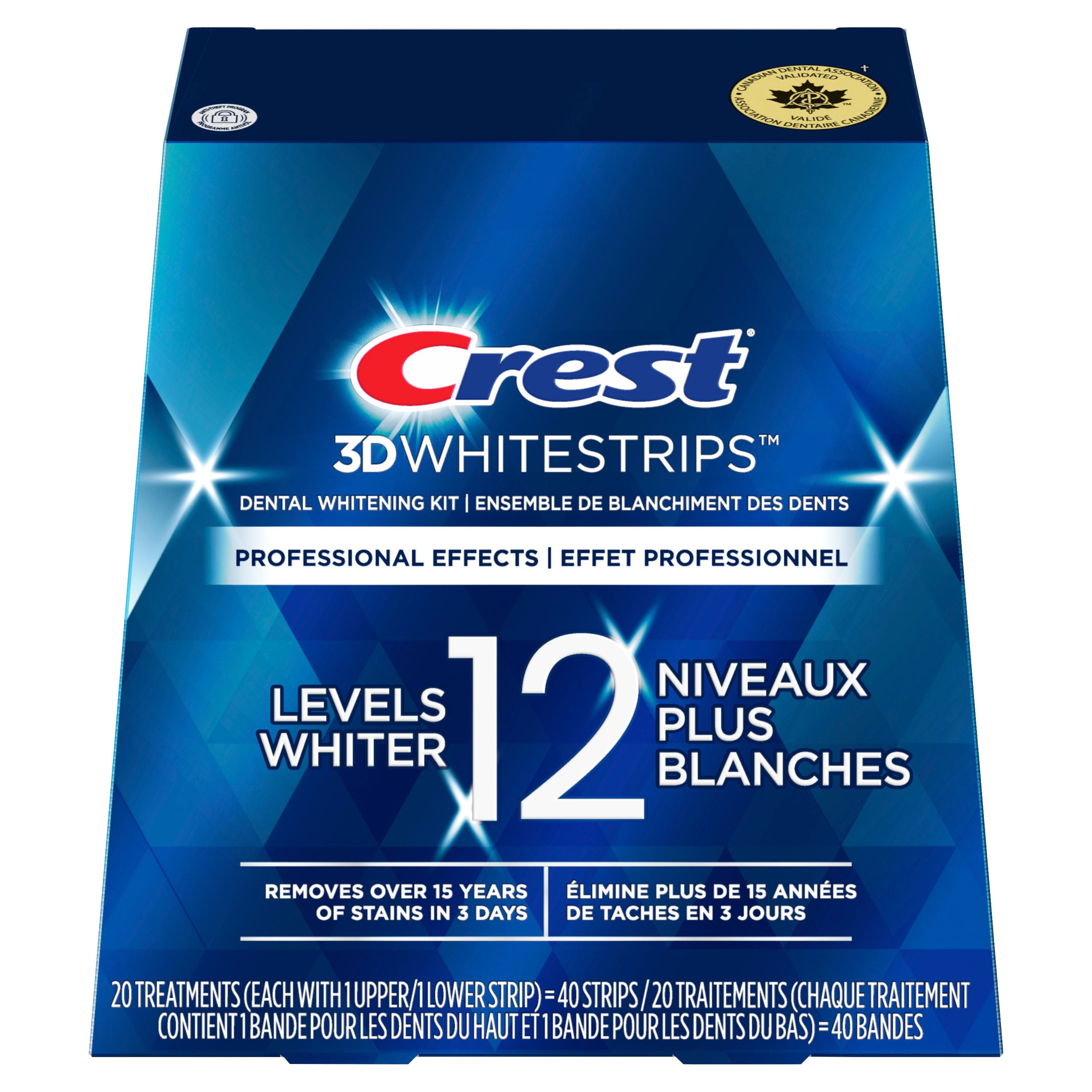 Crest 3D Whitestrips Professional Effects At-home Teeth Whitening Kit, 20 Treatments,12 Levels Whiter, 20 Treatments