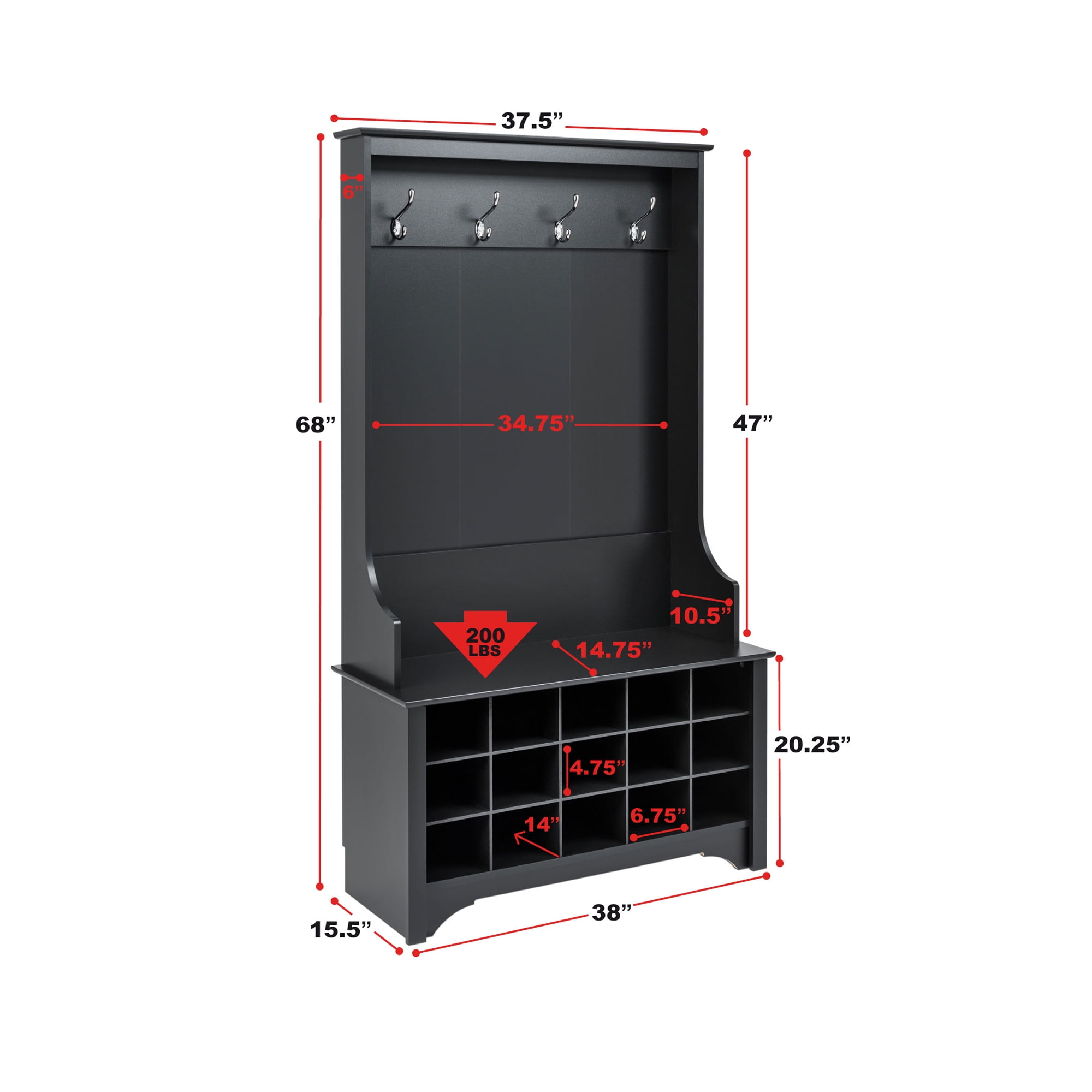 Prepac Drifted Gray Entryway Organizer 4-Coat Hooks Coat Rack Hall