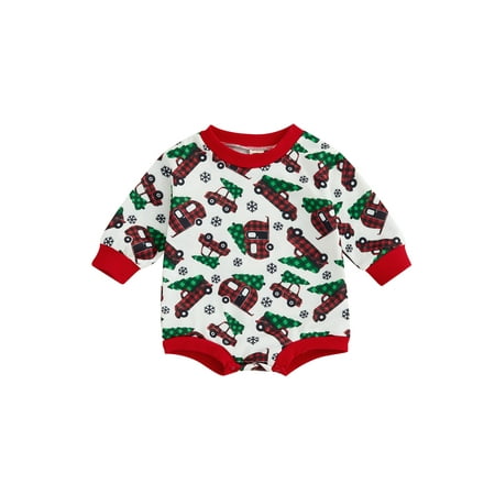 

Binpure Infant Baby Christmas Romper Long Sleeve Round Neck Red Truck Print One-Piece Bodysuit