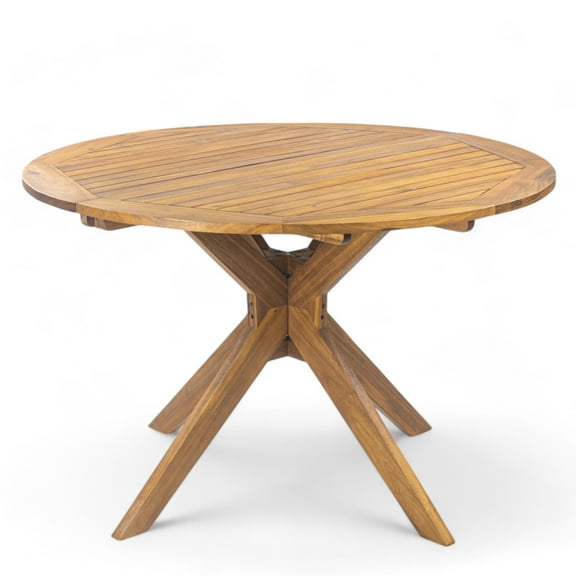 Desert Fields Burke Outdoor Acacia Wood Round Dining Table, Teak Finish
