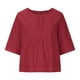 thumbnail image 4 of Blusa informal de lino y algodón para mujer de UMfun, cuello redondo, manga corta, color liso, holgada, color rojo (S-2XL), 4 of 8