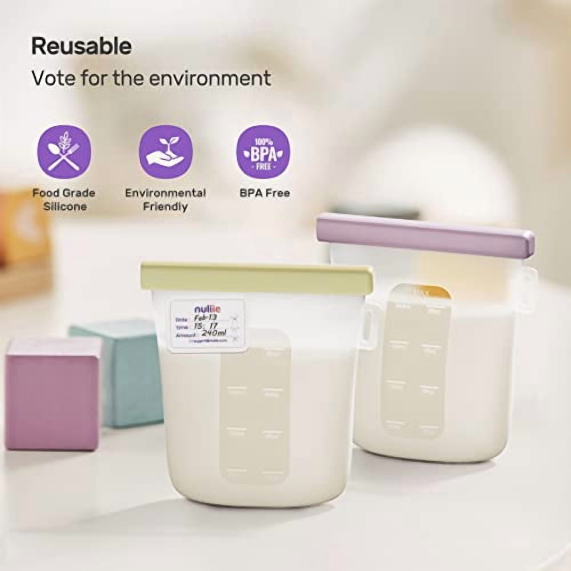 7 Pcs Silicone Breastmilk Storage Bags Reusable, 8oz/240ml Double Leak-Proof Breastmilk Freezer Bags, BPA Free Self-Standing Milk Bags for Breastfeeding, Baby Food Pouches