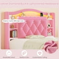 thumbnail image 5 of Pink Princess Beds Twin Size with LED Lights & Power Outlets, Twin Velvet Upholstered Platform Bed Frame with Bookcase Headboard and Storage Drawers, Girls Beds for Bedroom, 5 of 9