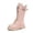 Pink, variant on Girls Mid Calf Boots, Side Zip Faux Leather Fashion Boots, Lace Up Chunky Sole Fall Footwear for School Outings