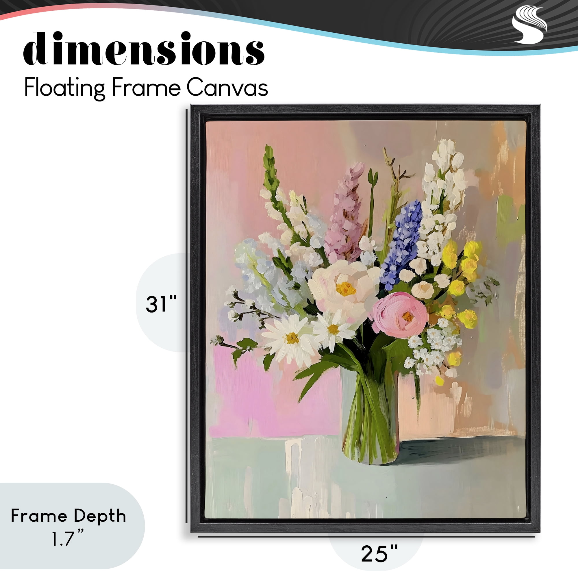 Stupell Industries Glass Vase with Spring Blooms Black Framed Floater Canvas Wall Art, design by The Prints Vibe