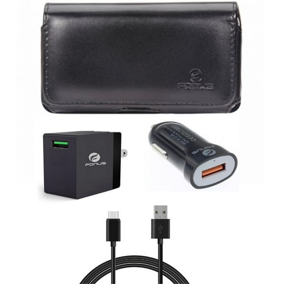 Case Belt Clip & Fast Home Car Charger for iPhone 15 Pro Max - Leather Swivel Holster Cover and USB Cable Type-C 6ft Long Travel Q3P for iPhone 15 Pro Max (6.7")