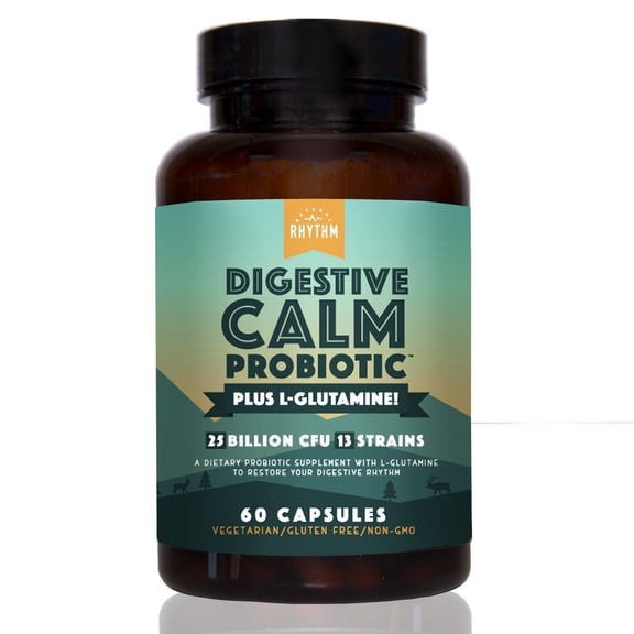 Natural Rhythm Digestive Calm Probiotic (Plus L-Glutamine) 25 Billion CFU and 13 Strains. - 60 Vegetarian Capsules.