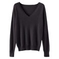 thumbnail image 3 of WTOBBY Women's Casual Lace V-Neck Base Layer Sweater, Knitted Long Sleeve Solid Color Top with Feminine Details, Ideal for Layering and Style,Black 2XL, 3 of 5