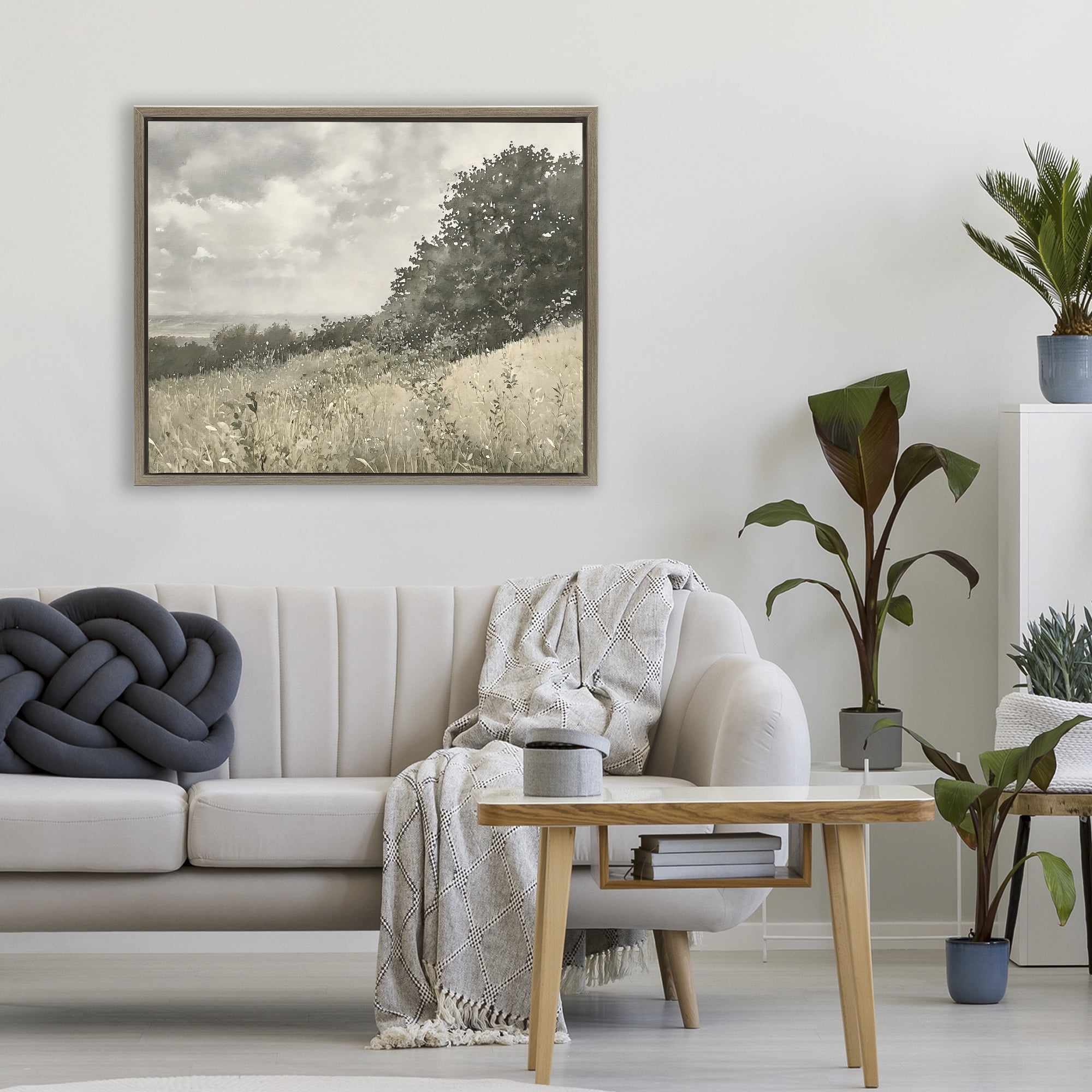 Stupell Industries Soft & Subtle Meadow Landscape Brown Framed Floater Canvas Wall Art, design by Riley B
