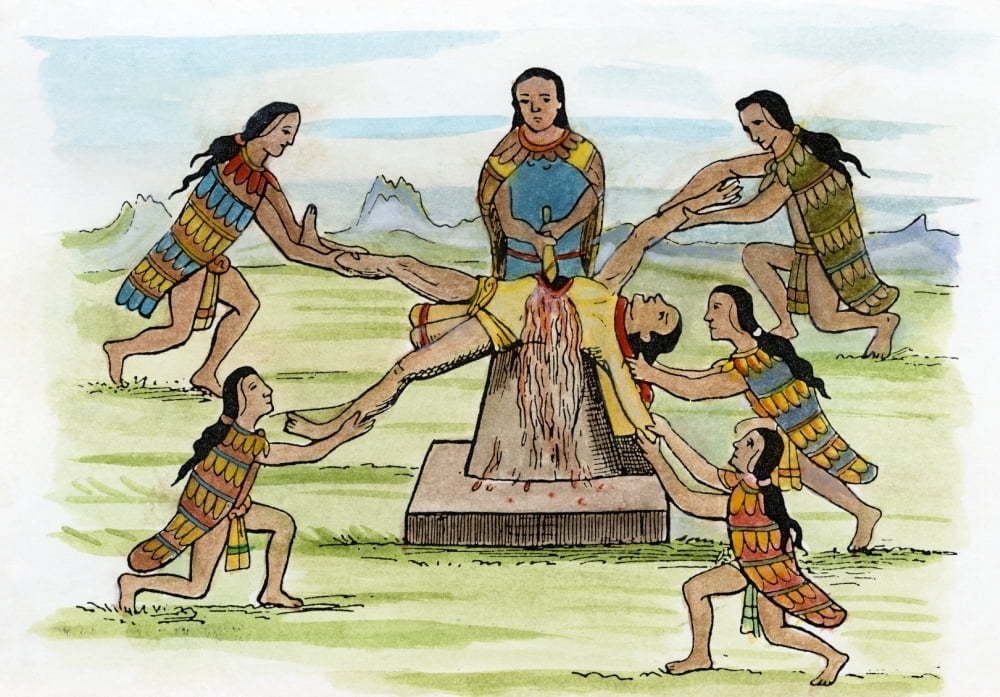 Mexico Aztec Sacrifice Nhuman Sacrifice After An Aztec Codex Rolled Canvas Art X
