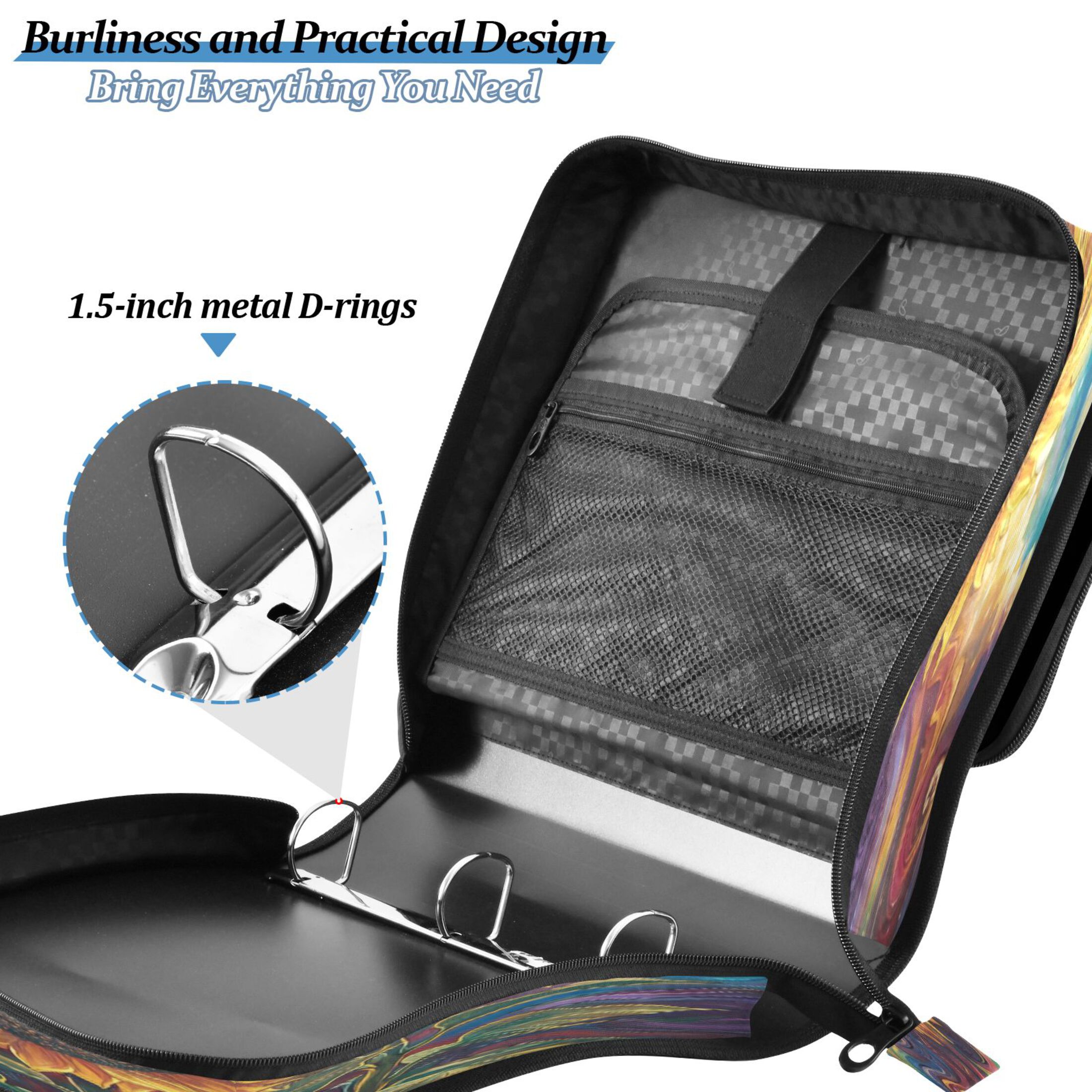 YAZAOO Zipper Binder trapper keeper Documents Organized Design Dreamy Sunflowers in Colorful Universe Printed
