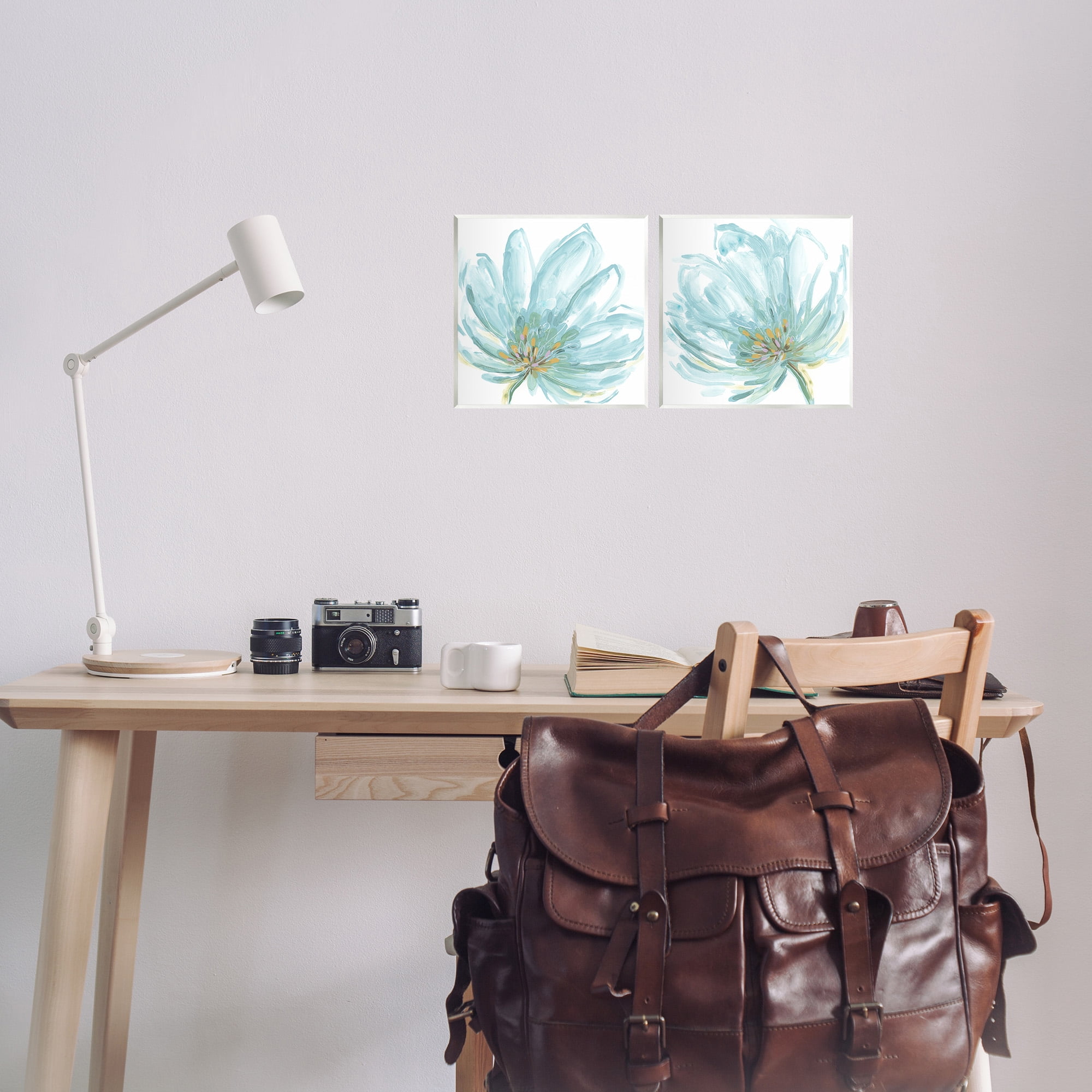 Stupell Industries Blue Blossoms on White Botanical & Floral Painting Unframed Art Print Wall Art, 12 x 12, Set of 2