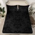 thumbnail image 2 of jejeloiu Retro Damask Print Bed Sheets,Gothic Moth King Sheets,Black Baroque Flower Sheet Set For Men Women,Luxury Bedroom Decor,4 Pieces, 2 of 7