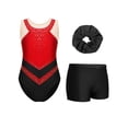 thumbnail image 3 of Aislor Kids Girls Sleeveless Gymnastics Leotards with Athletic Shorts and Hair Band Ballet Dance Outfits Red 6, 3 of 7
