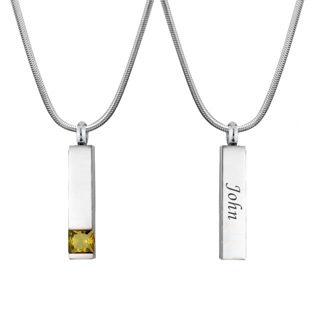Anavia Personalized Birthstone Bar Cremation Jewelry Pendant Keepsake Memorial Urn Necklace for Human Ashes Container Free Engraving with Funnel Kit and Velvet Box Ship Next Day! [November - Topaz]