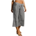 thumbnail image 2 of Womens Capri Pants 2026 Knee Length Cotton Linen Capris Summer Beach Wide Leg Elastic Waist Bottoms Pocket Gray XL, 2 of 6