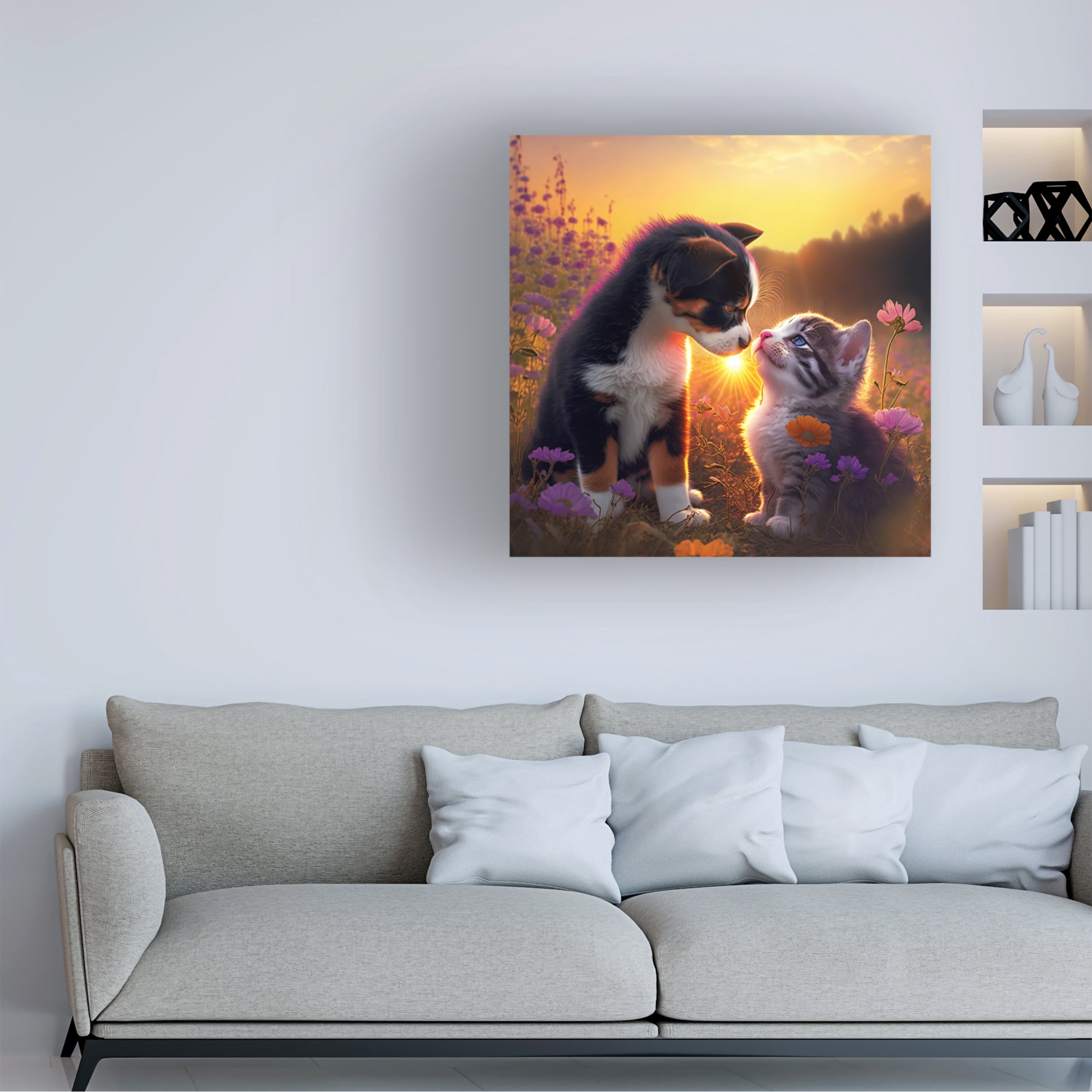 Canvas Wall Art - Ray Heere 'Cats And Dogs 28' Wall Art for Living Room, Bedroom, or Office DÃ©cor by Trademark Fine Art - 24 x 24 Inches