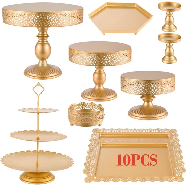 Juego de Soportes para Tartas Dorados, Juego de Soporte de Metal para Postre, Torre de Exhibición de Dulces de Frutas, Bandeja para Servir Pasteles y Magdalenas para Bodas o Cumpleaños