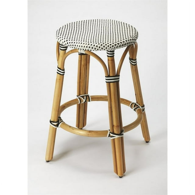 Butler Specialty Company Tobias Rattan Round 24" Counter Stool - White and Black