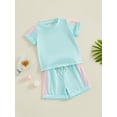 thumbnail image 3 of Suealasg Kids Boys Girls Outfits Contrast Color Short Sleeve Crew Neck T-shirt with Elastic Waist Shorts Toddler Little Boys Girls 2 Piece Summer Clothes Set, 3 of 7