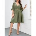 thumbnail image 3 of Robe pour Femmes Grande Taille à Manches Mi-Longues avec Ceinture à la Taille, Robe Décontractée, 3 of 8