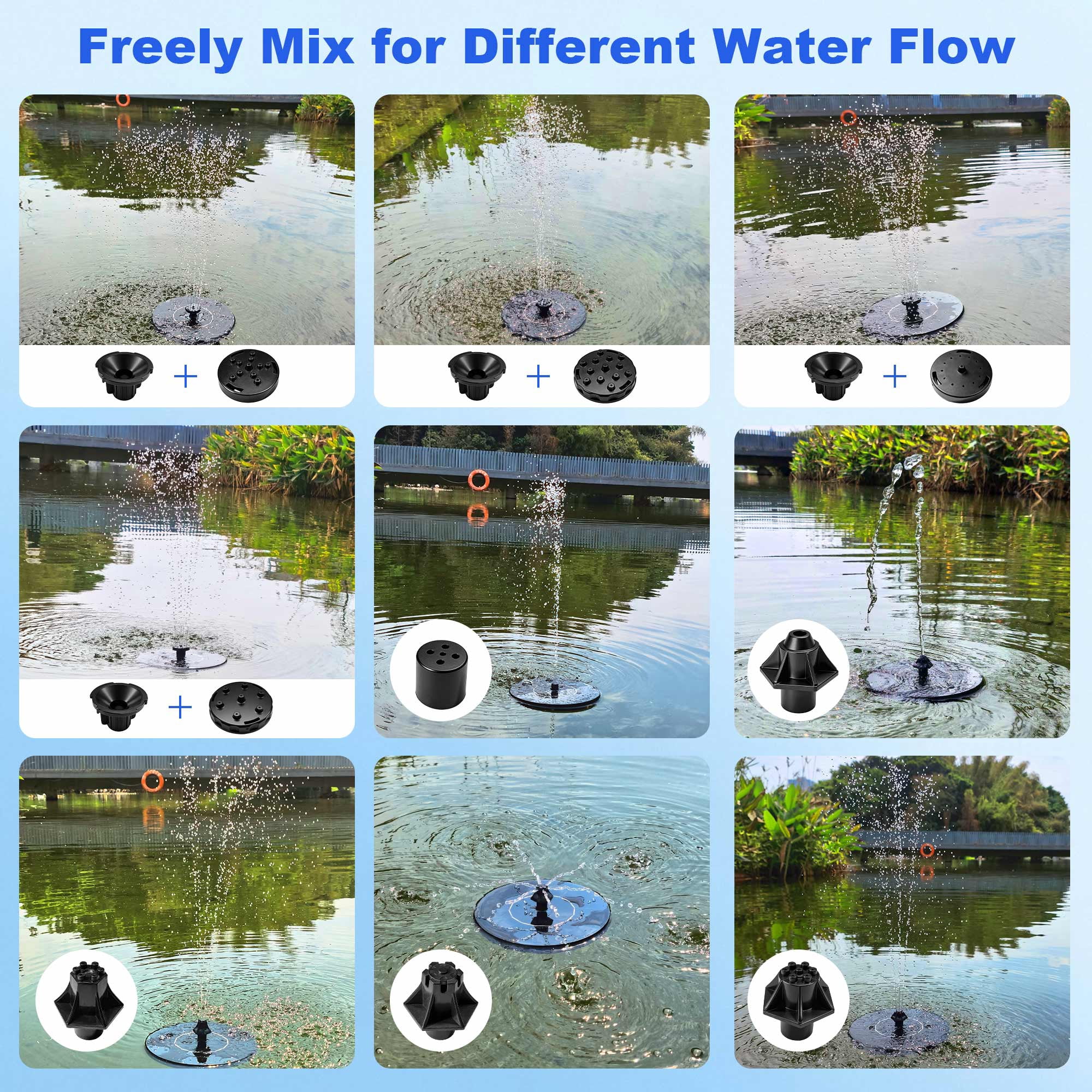 2 Pack Solar Fountain, Floating Solar Bird Bath Water Fountain Pump for Bird Bath, Garden, Small Pond, Pool, Fish Tank, Swimming Pool, Outdoor