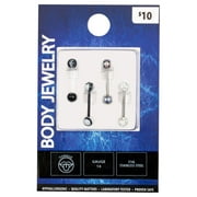 Body Jewelry 14 Gauge Stainless Steel/Plastic Assorted Black & White Barbell Tongue Ring Set, 4 Pack