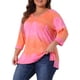 thumbnail image 4 of Tops de mujer plus size Agnes Orinda con rayas de teñido anudado, cuello en V, mangas 3/4, blusas casuales 1X en rosa, 4 of 6