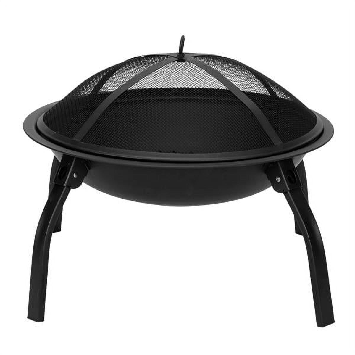 ATR ART to REAL 22" Folding Standing Iron Fire Pit, Wood Burning Fireplace for Backyard Poolside, Black